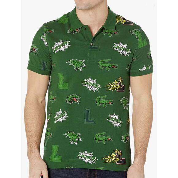 Lacoste Icon Heroes Short Sleeve Polo with All Over Patch Print
